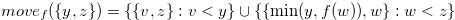 $move_ f(\{ y,z\} )=\{ \{ v,z \} :v<y \}  \cup \{  \{ \min (y, f(w)),w \} :w<z \} $