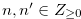 $n, n^{\prime } \in Z_{\geq 0}$