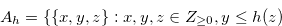 $A_{h}=\{ \{ x,y,z\} :x,y,z\in Z_{\geq 0},y \leq h(z) $