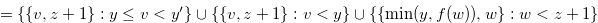 $ =\{ \{ v,z+1\} : y \leq v < y^{\prime } \}  \cup \{ \{ v,z+1 \} :v<y \}  \cup \{  \{ \min (y, f(w)),w \} :w<z+1 \} $