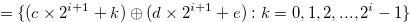 $\displaystyle  = \{ (c \times 2^{i+1}+k)\oplus (d \times 2^{i+1}+e):k = 0,1,2,...,2^ i-1\} \label{agrundyse1}  $