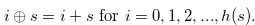 \begin{equation} \nonumber i \oplus s = i + s \text { for } i = 0,1,2,...,h(s). \end{equation}
