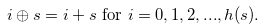 \begin{equation} \label{conditionofs1} i \oplus s = i + s \text { for } i = 0,1,2,...,h(s). \end{equation}