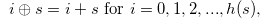 \begin{equation} \nonumber i \oplus s = i + s \text { for } i = 0,1,2,...,h(s), \end{equation}