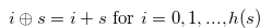 \begin{equation}  i \oplus s = i+s \text { for } i = 0,1,...,h(s) \nonumber \end{equation}