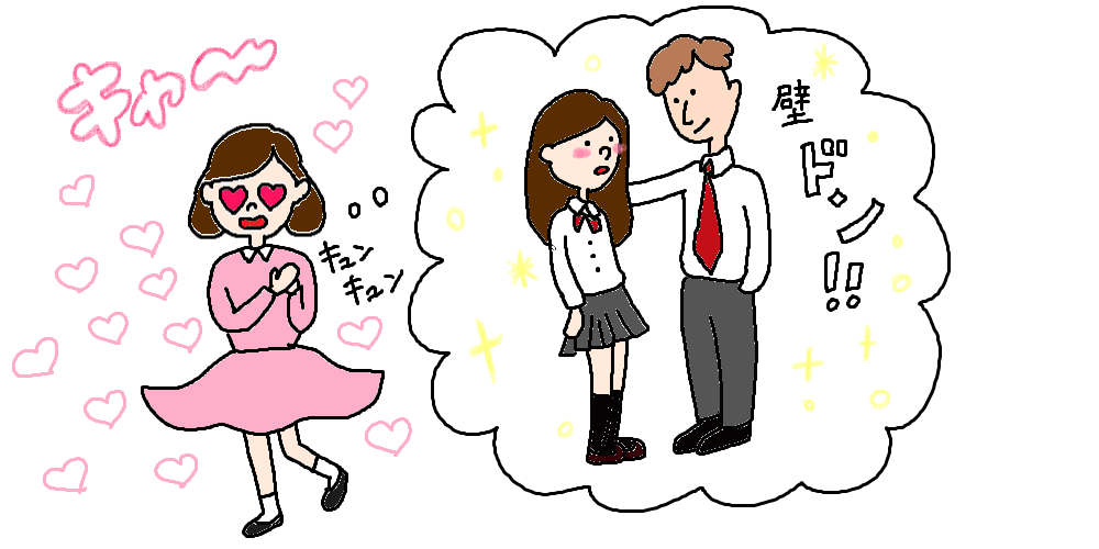壁ドンをされていることを想像する少女