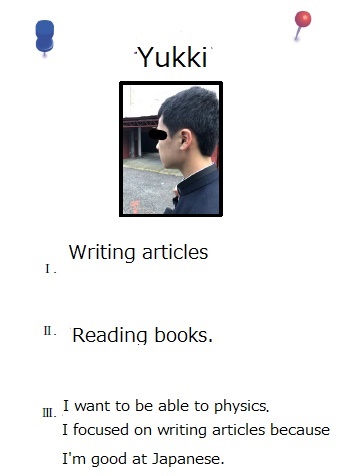 Hello, I'm Yucky. I was in charge of writing an article. My hobby is reading.